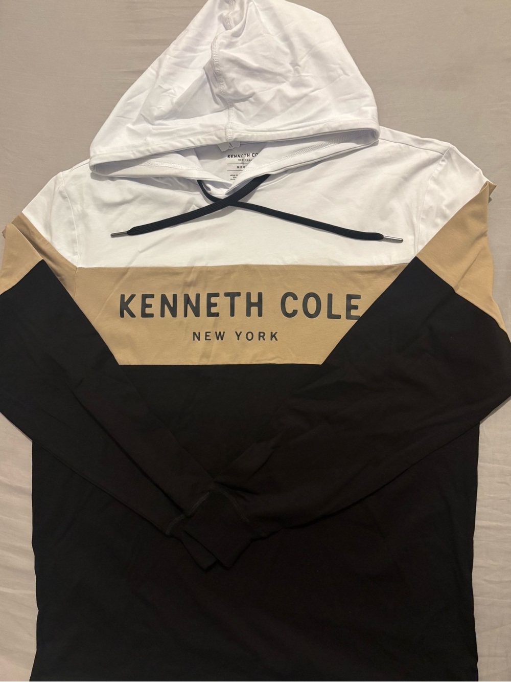 Kenneth Cole New York White, Tan & Black Colorblock Pullover Hoodie